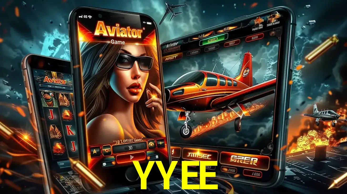 O popular jogo de apostas Aviator exibido em vários celulares e tablets, mostrando a interface emocionante e a ação de voo disponíveis para jogar agora no YYEE.