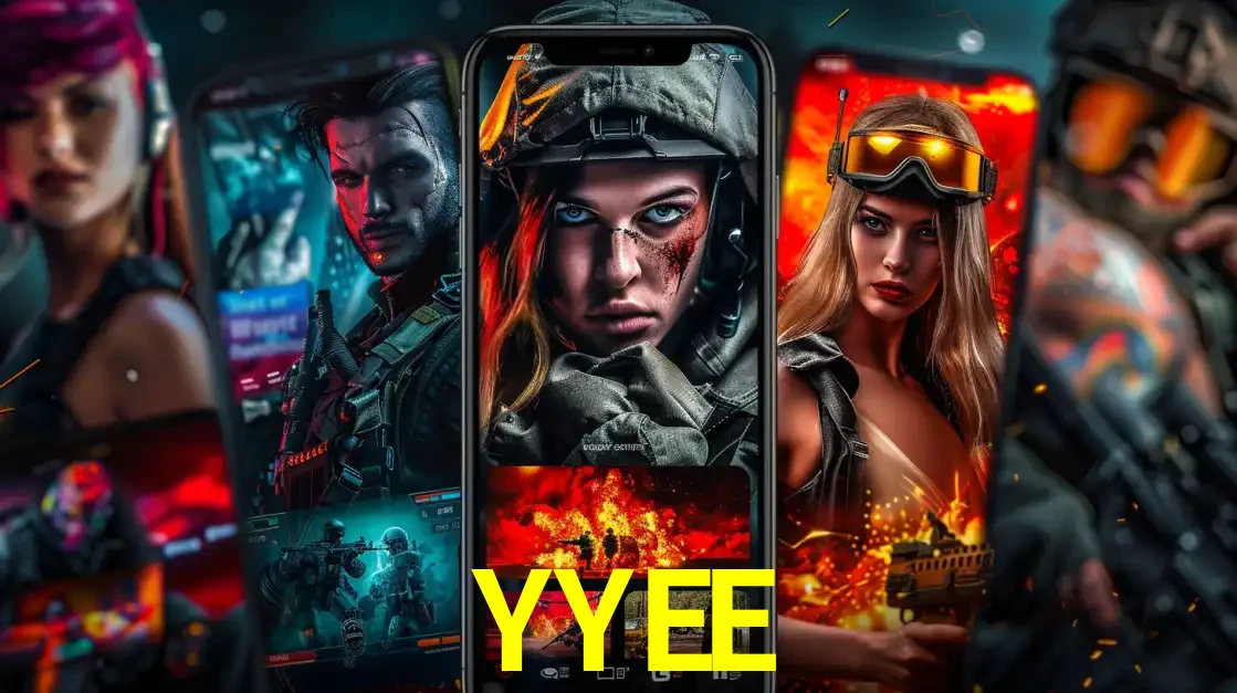 Montagem de telas de celular mostrando diversos personagens, masculinos e femininos, de um jogo de tiro, ilustrando a diversidade de equipes de e-sports para apostar no YYEE.