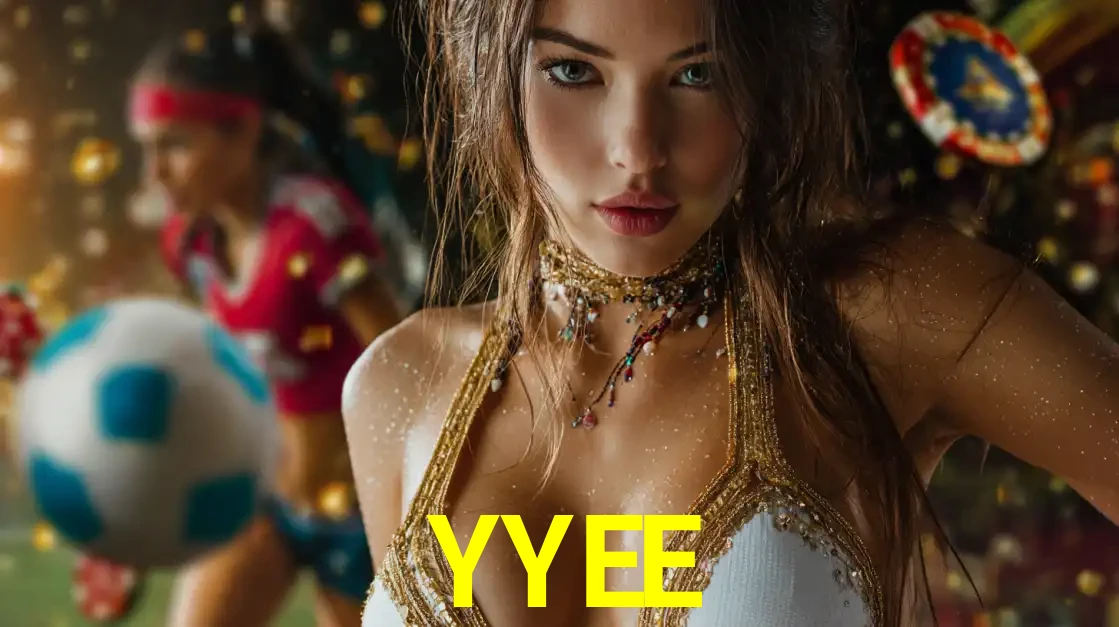 Mulher elegante representando a combinação de glamour e emoção das apostas esportivas, com uma jogadora de futebol ao fundo, destacando a ação no YYEE.
